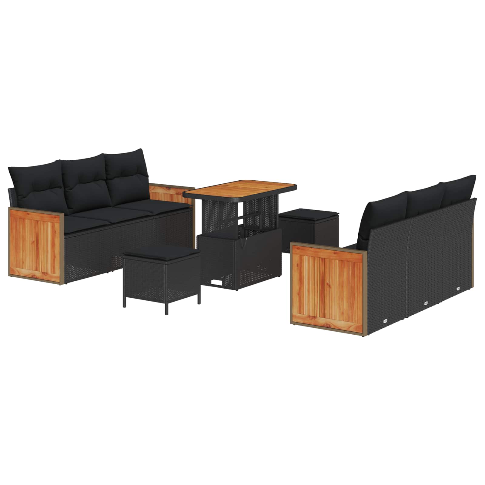 Gartensofa-set mit Kissen 9 pcs Schwarz
