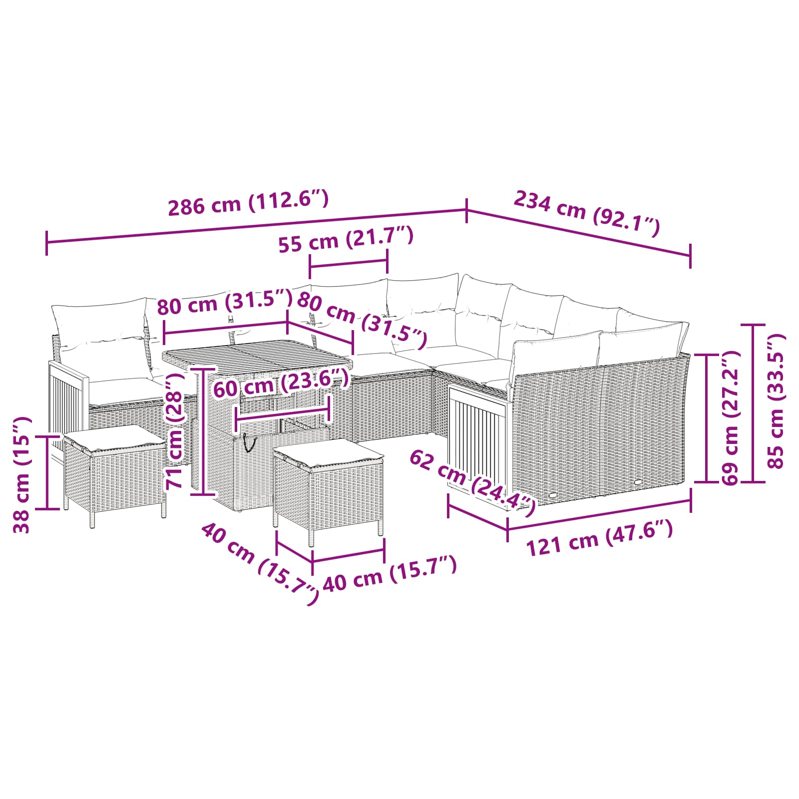 Gartensofa-set mit Kissen 12 pcs Grau