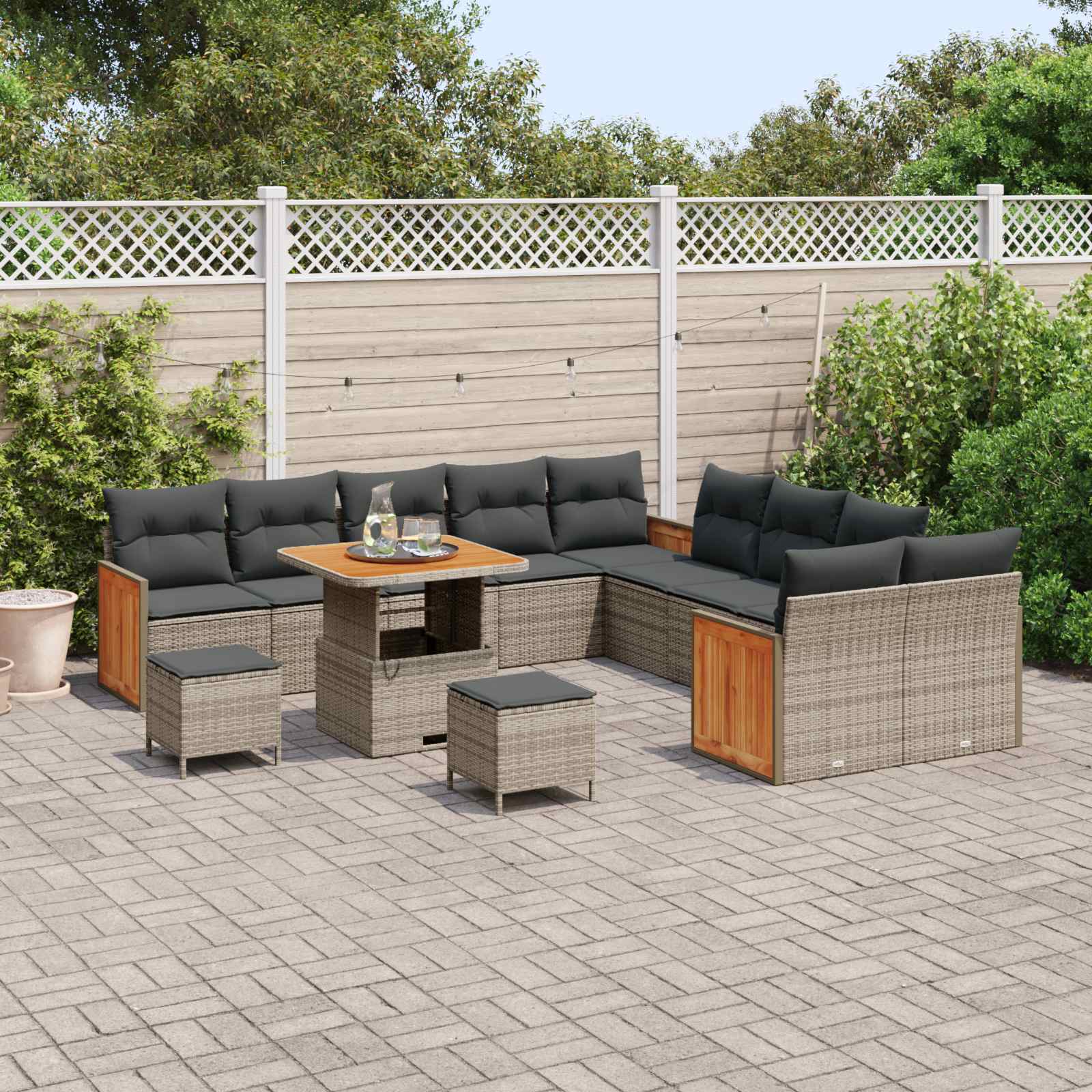 Gartensofa-set mit Kissen 13 pcs Grau
