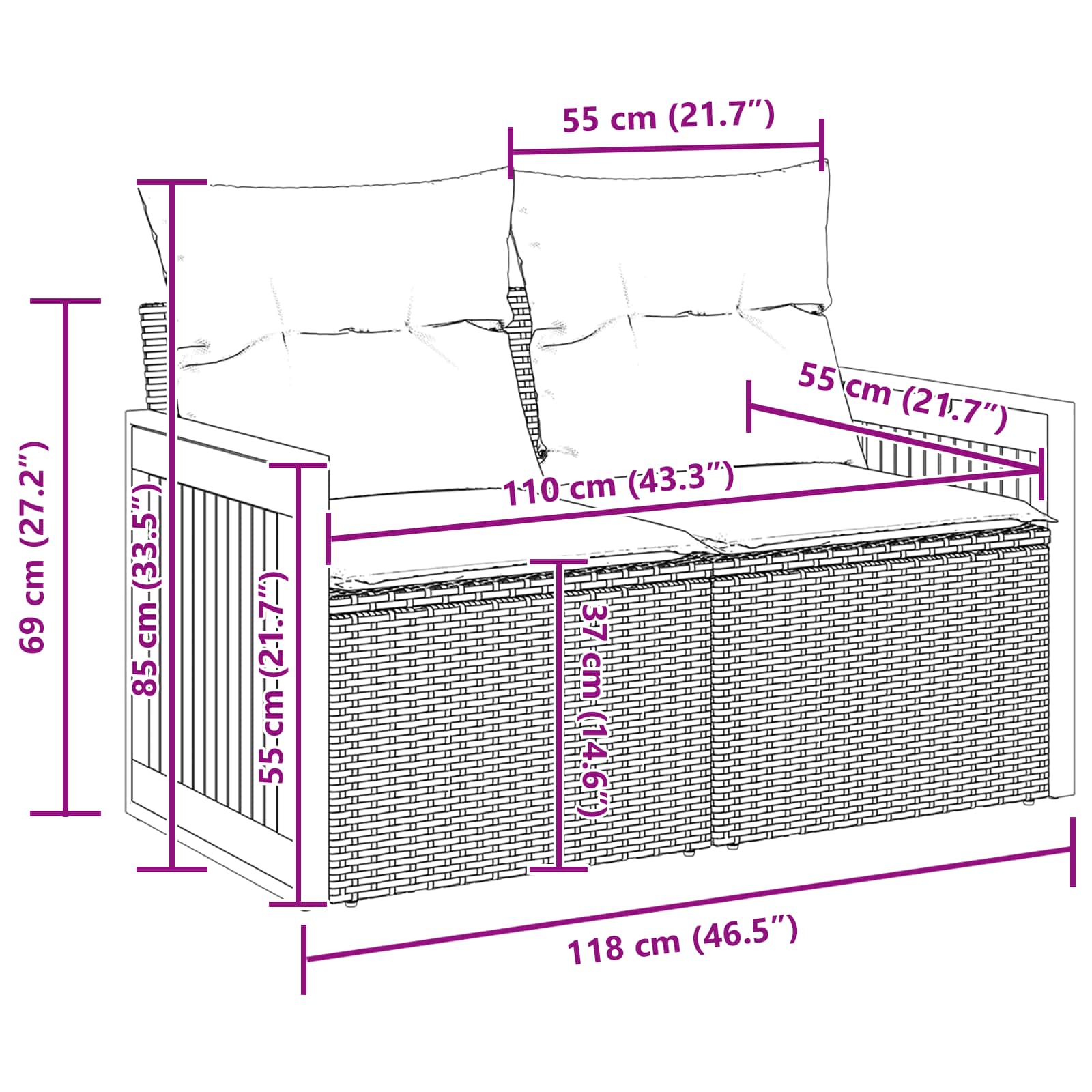 Gartensofa-set mit Kissen 13 pcs Grau