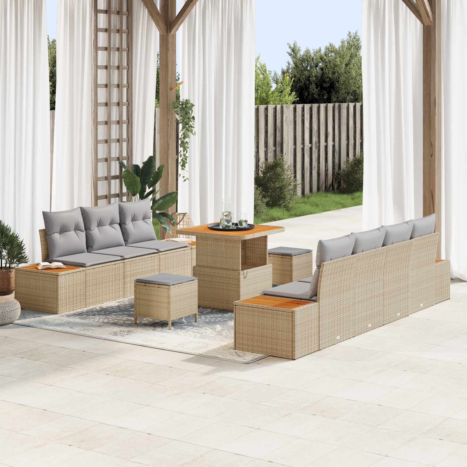 Gartensofa-set mit Kissen 10 pcs Beige und Hellgrau