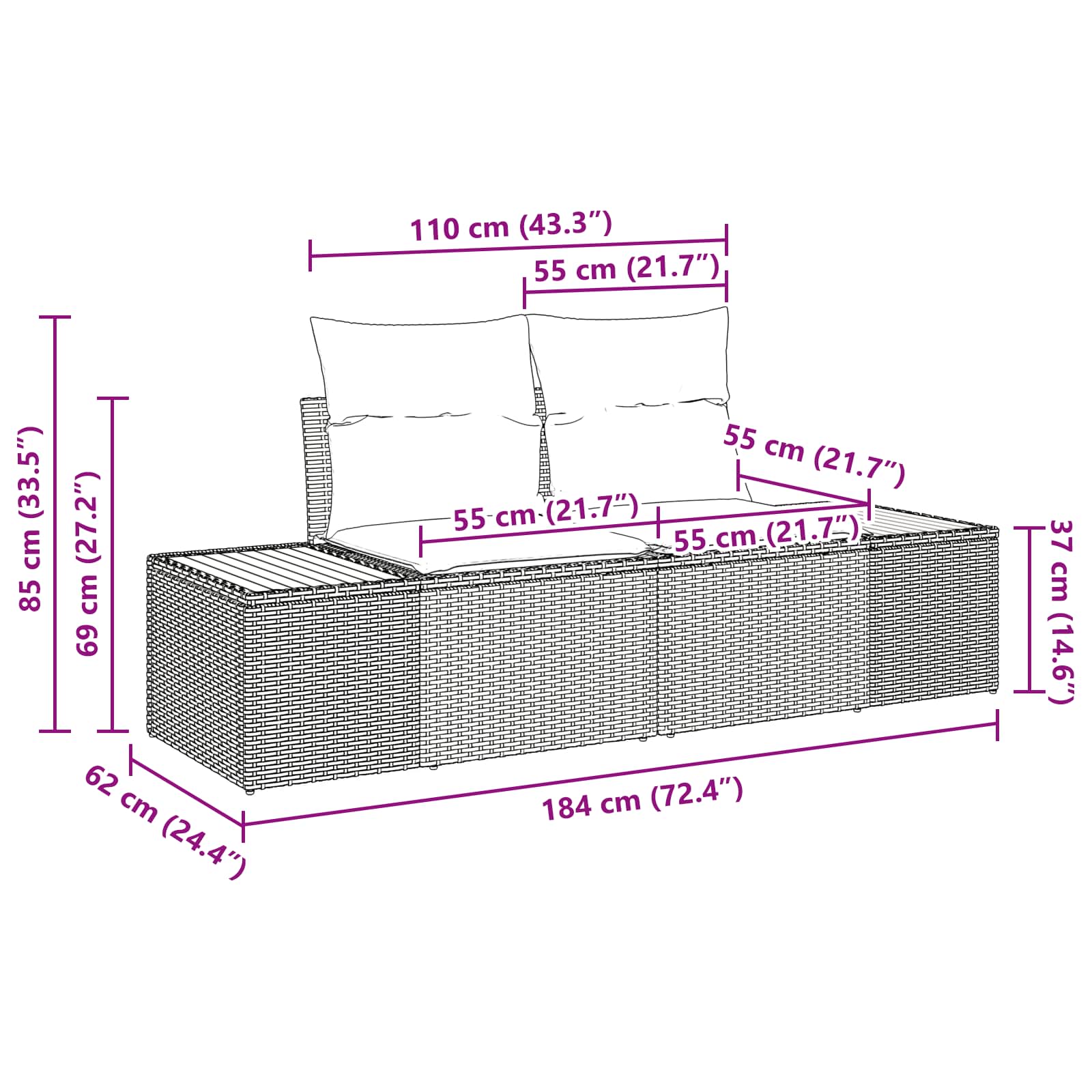 Gartensofa-set mit Kissen 10 pcs Beige und Hellgrau