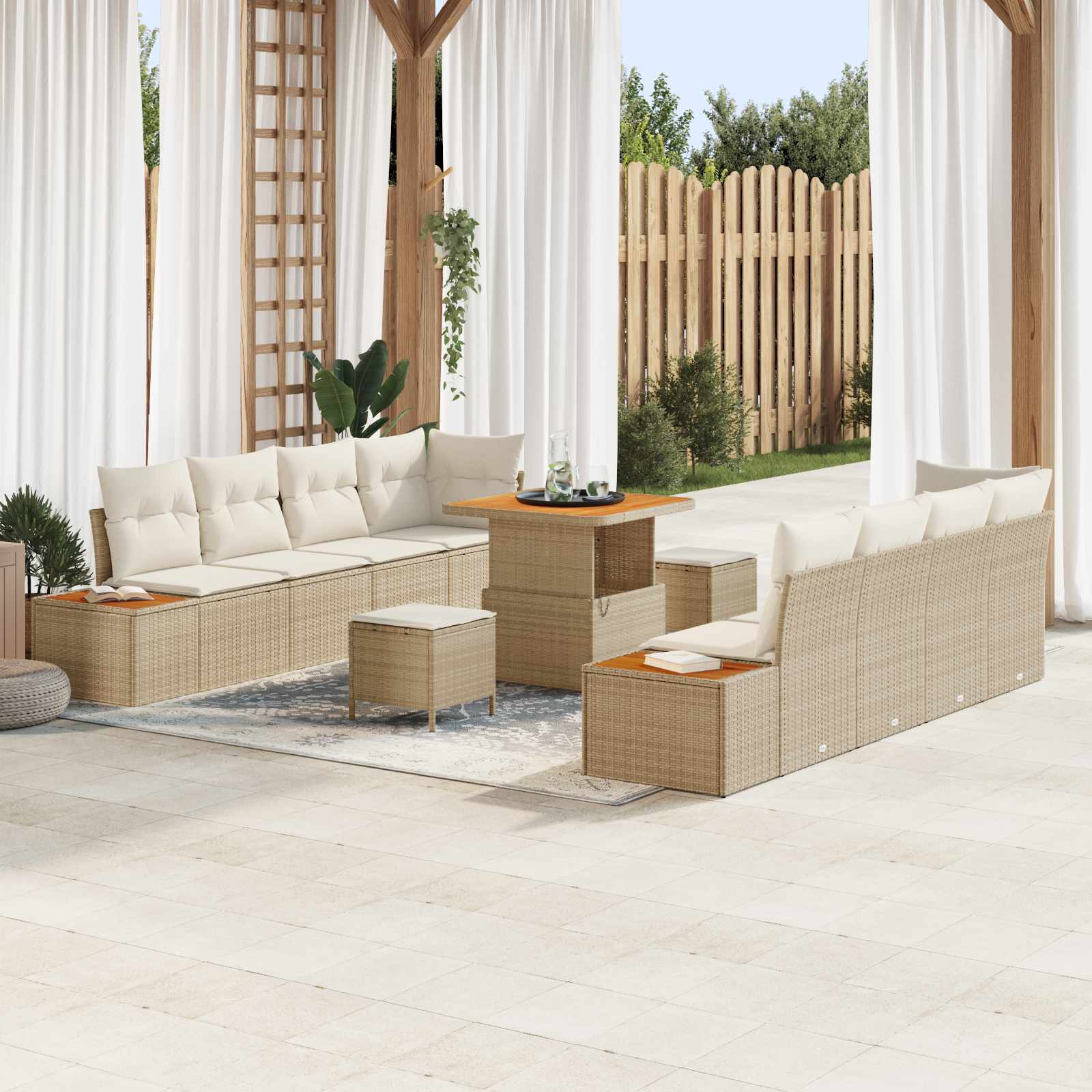 Gartensofa-set mit Kissen 11 pcs Beige und Creme