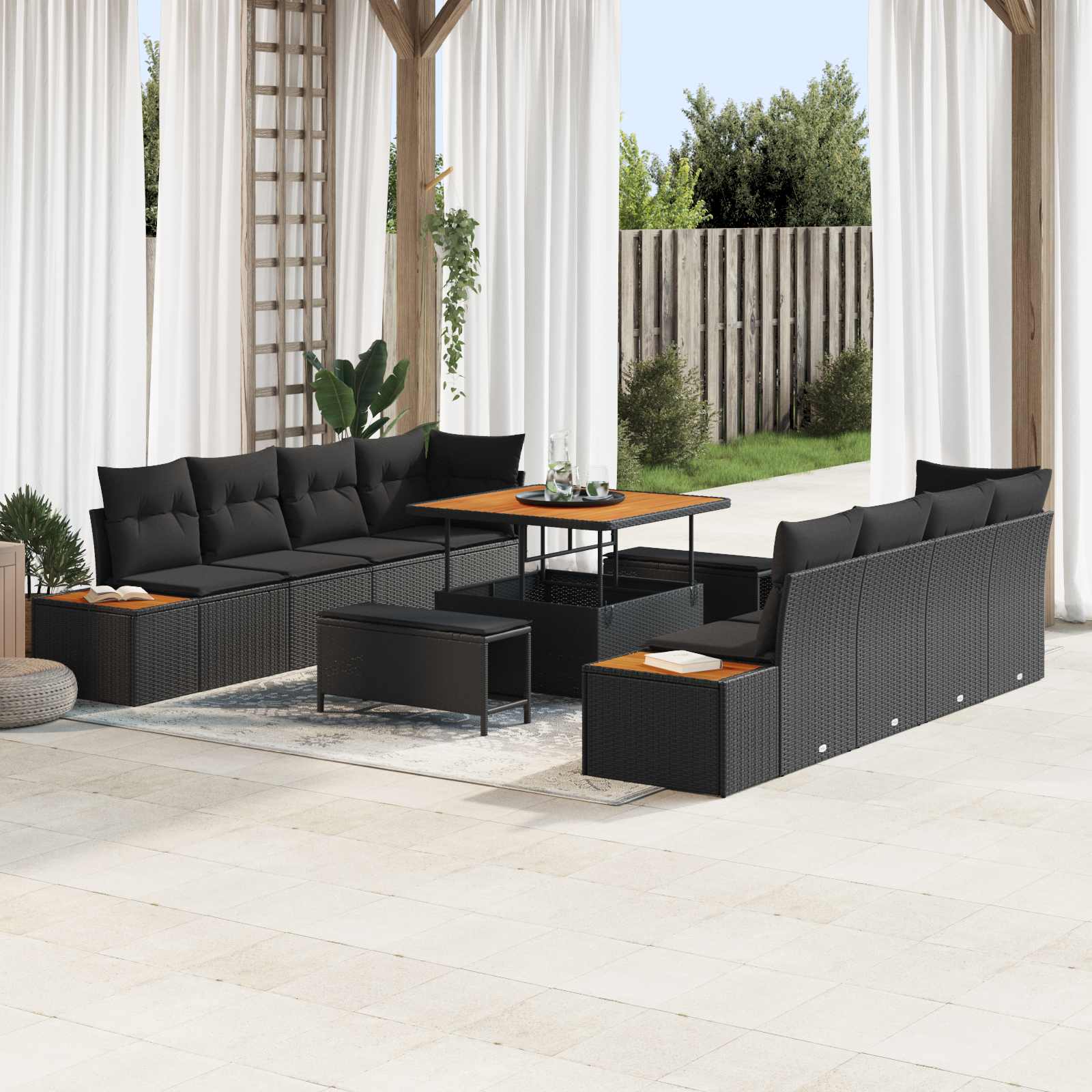 Gartensofa-set mit Kissen 11 pcs Schwarz