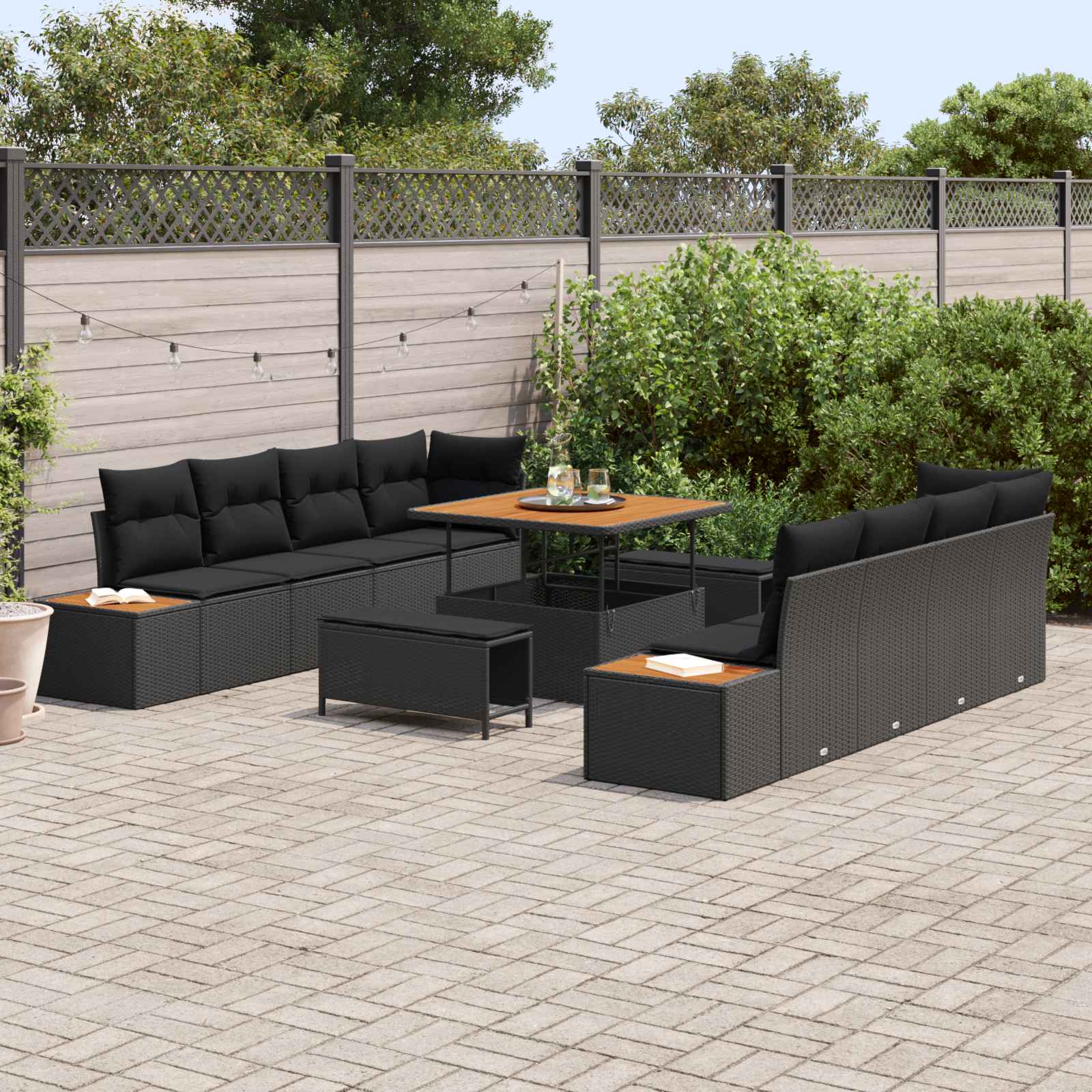 Gartensofa-set mit Kissen 11 pcs Schwarz