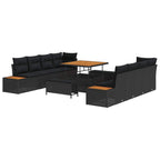 Gartensofa-set mit Kissen 11 pcs Schwarz