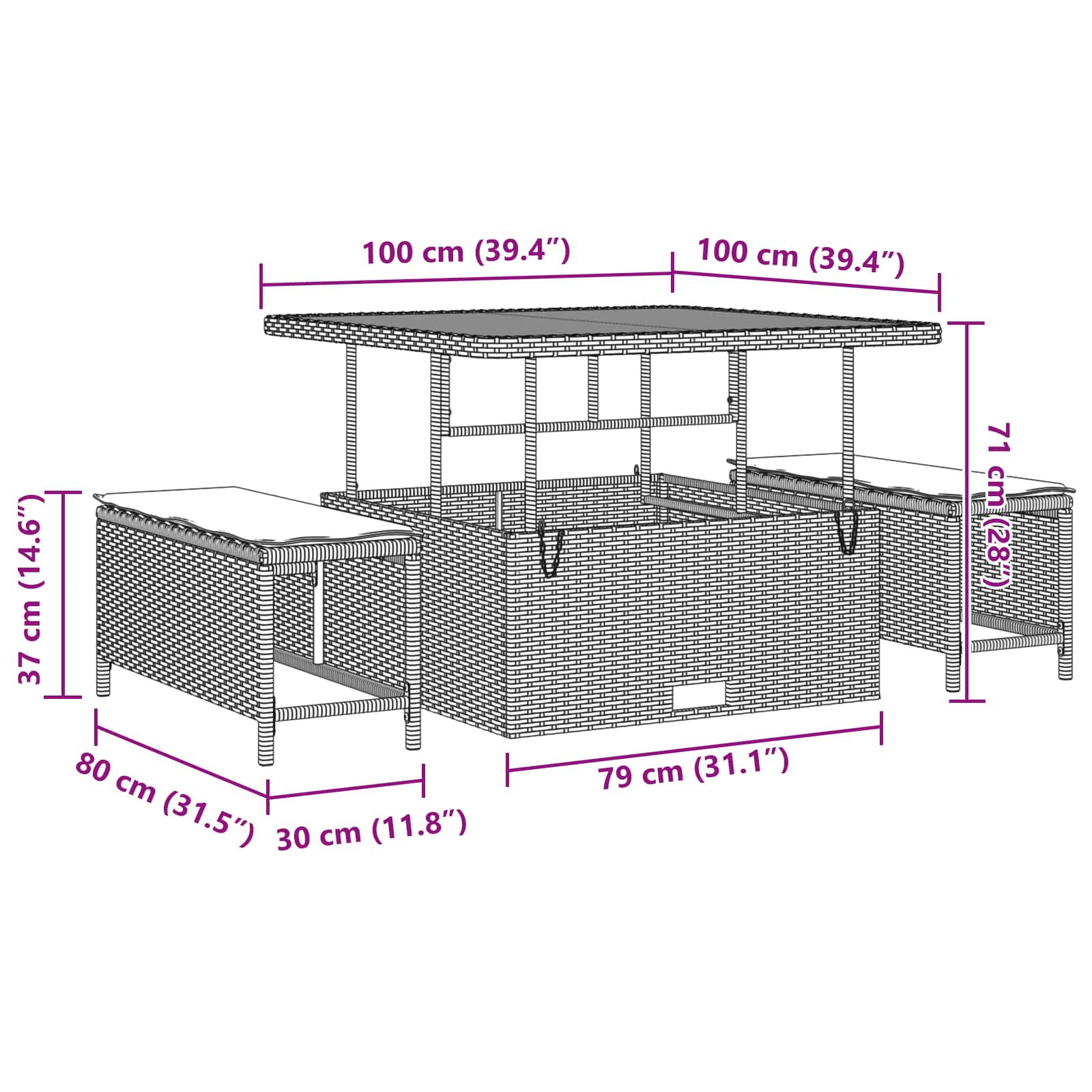 Gartensofa-set mit Kissen 11 pcs Schwarz