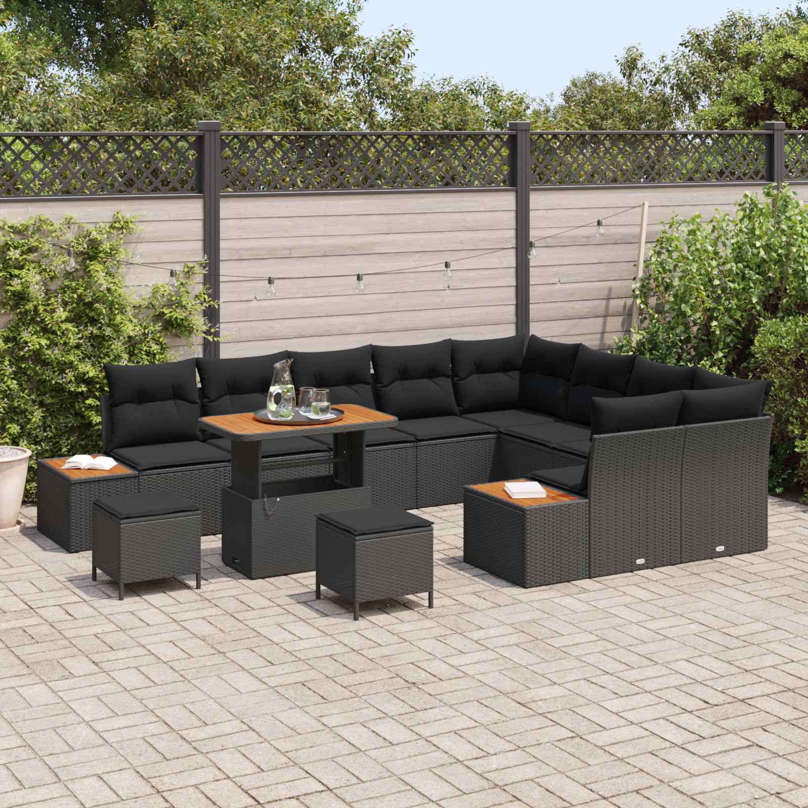 Gartensofa-set mit Kissen 12 pcs Schwarz