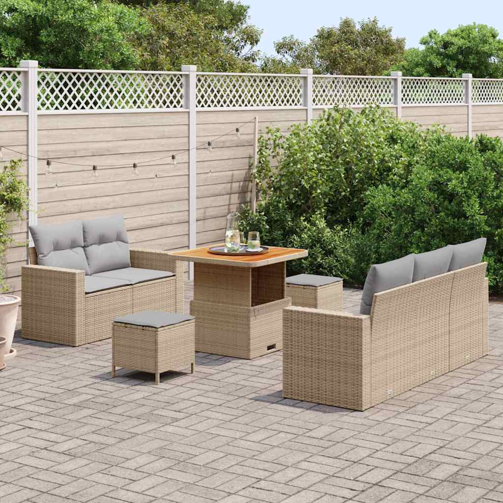 Garten-Sofa-Set mit Kissen 8 pcs Beige und Hellgrau