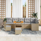 Gartensofa-set mit Kissen 11 pcs Beige und Hellgrau Poly-Rattan