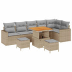 Gartensofa-set mit Kissen 11 pcs Beige und Hellgrau Poly-Rattan