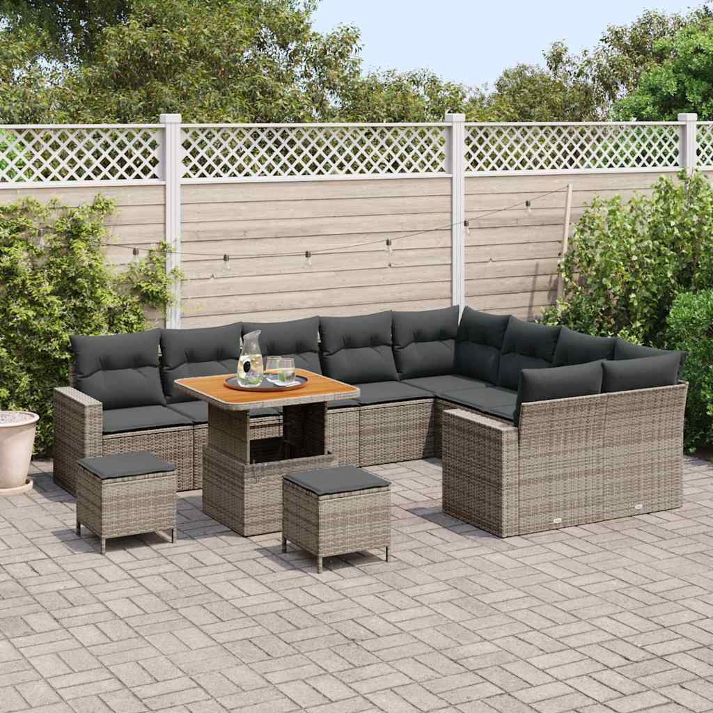 Gartensofa-set mit Kissen 13 pcs Grau Poly-Rattan