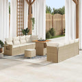 Gartensofa-set mit Kissen 11 pcs Beige und Creme Poly-Rattan