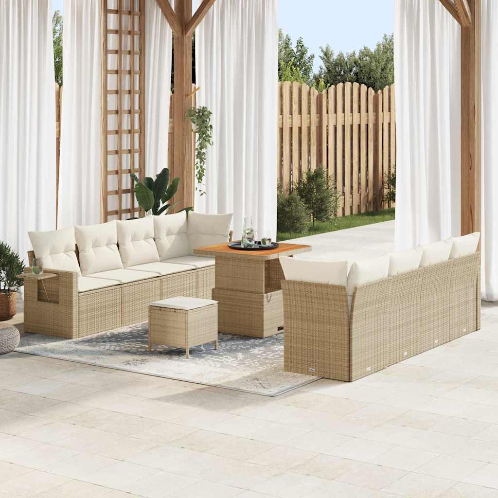 Gartensofa-set mit Kissen 11 pcs Beige und Creme Poly-Rattan