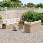 Gartensofa-set mit Kissen 11 pcs Beige und Creme Poly-Rattan