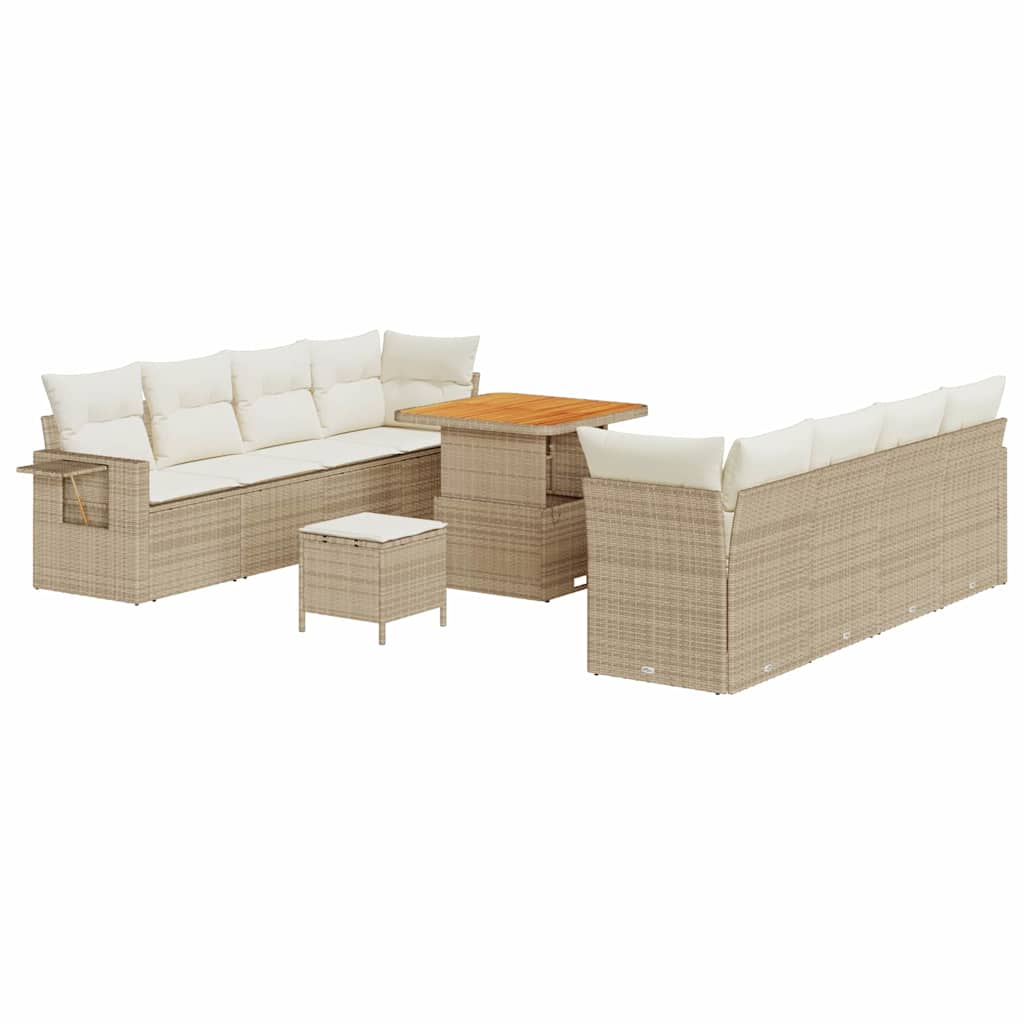 Gartensofa-set mit Kissen 11 pcs Beige und Creme Poly-Rattan