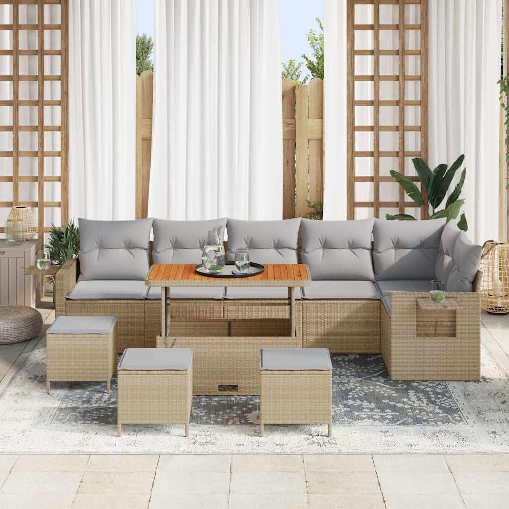 Gartensofa-set mit Kissen 12 pcs Beige und Hellgrau Poly-Rattan