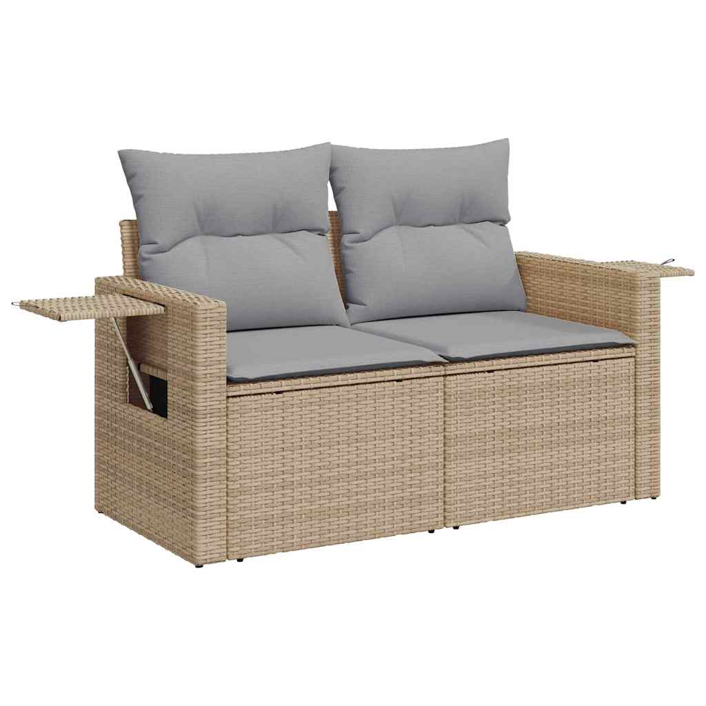 Gartensofa-set mit Kissen 12 pcs Beige und Hellgrau Poly-Rattan