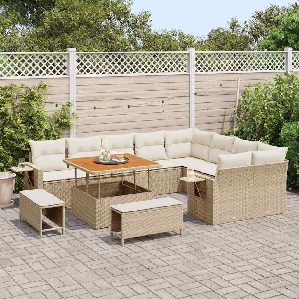 Gartensofa-set mit Kissen 12 pcs Beige und Creme Poly-Rattan