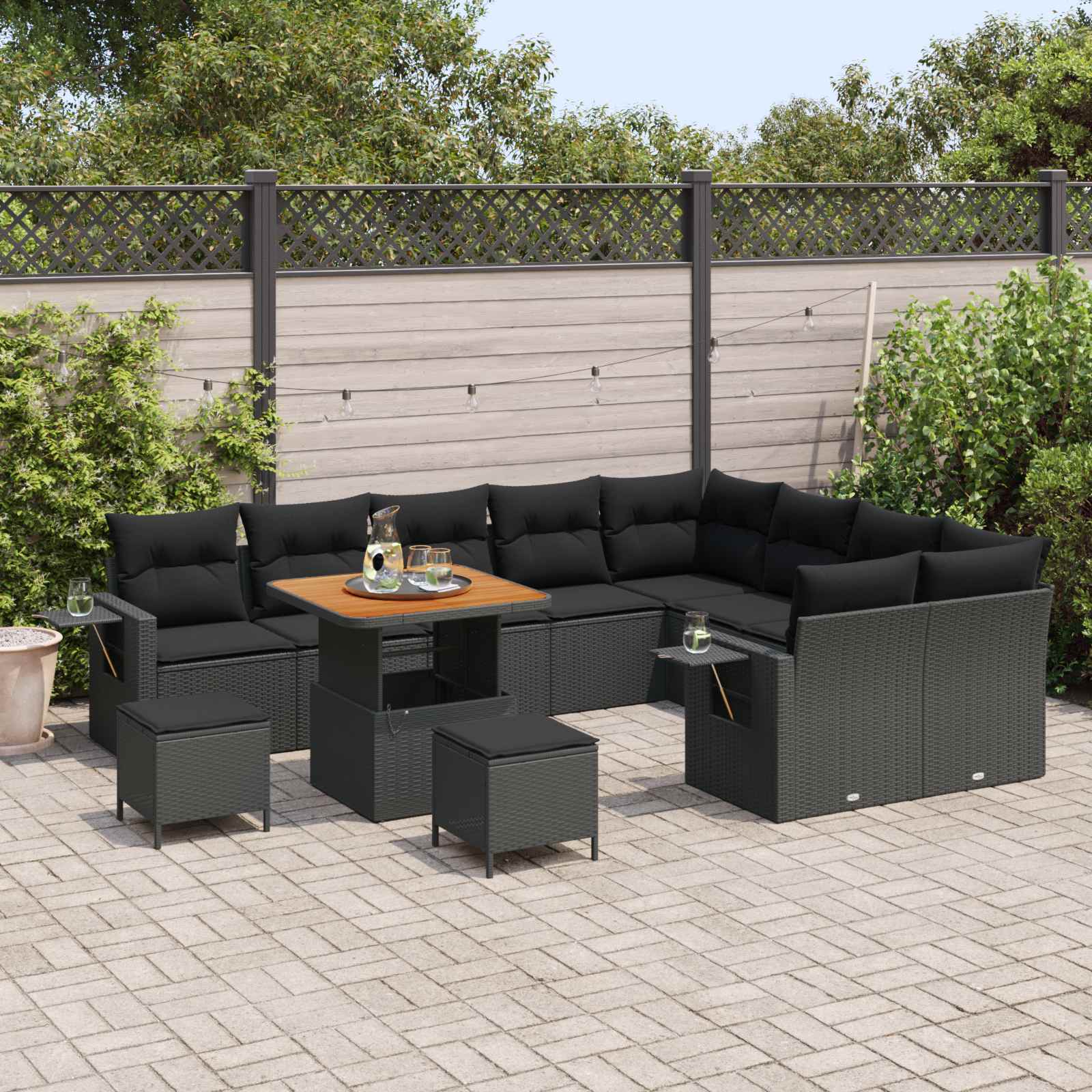 Gartensofa-set mit Kissen 12 pcs Schwarz Poly-Rattan