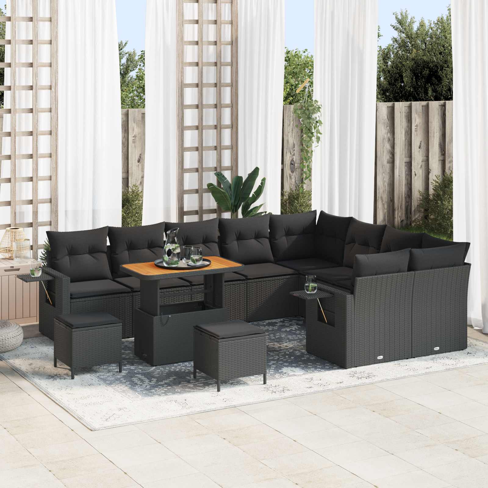 Gartensofa-set mit Kissen 12 pcs Schwarz Poly-Rattan