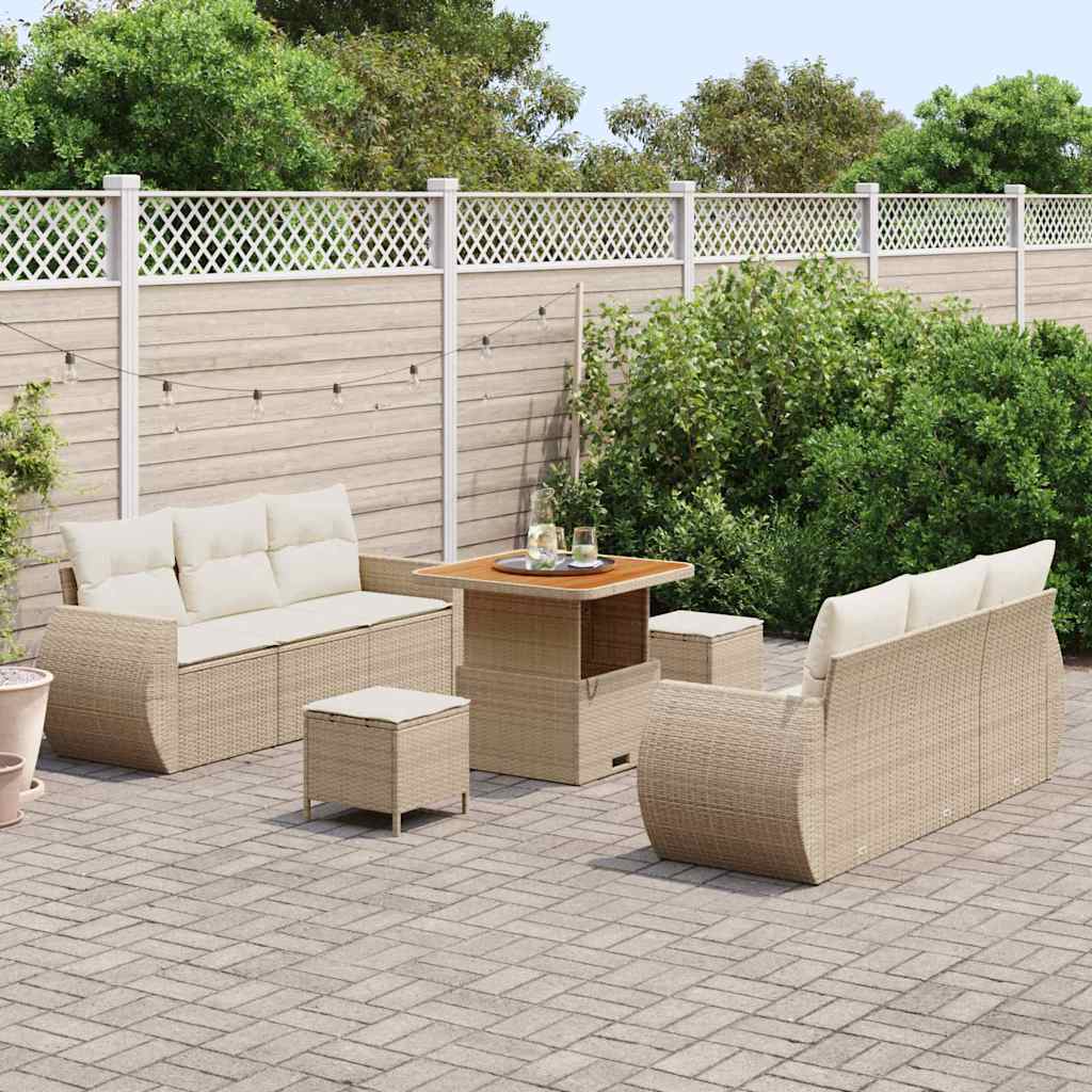 Gartensofa-set mit Kissen 9 pcs Beige und Creme Poly-Rattan