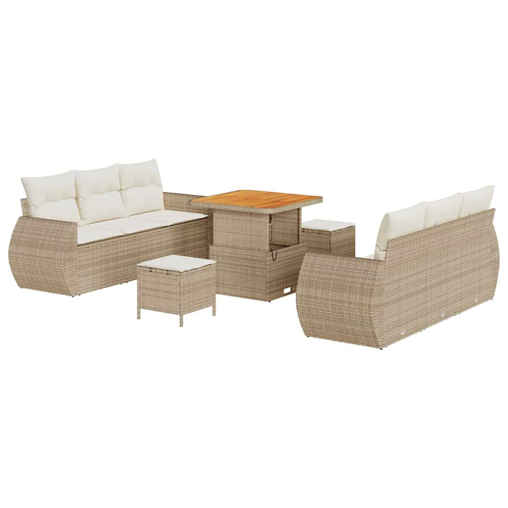 Gartensofa-set mit Kissen 9 pcs Beige und Creme Poly-Rattan