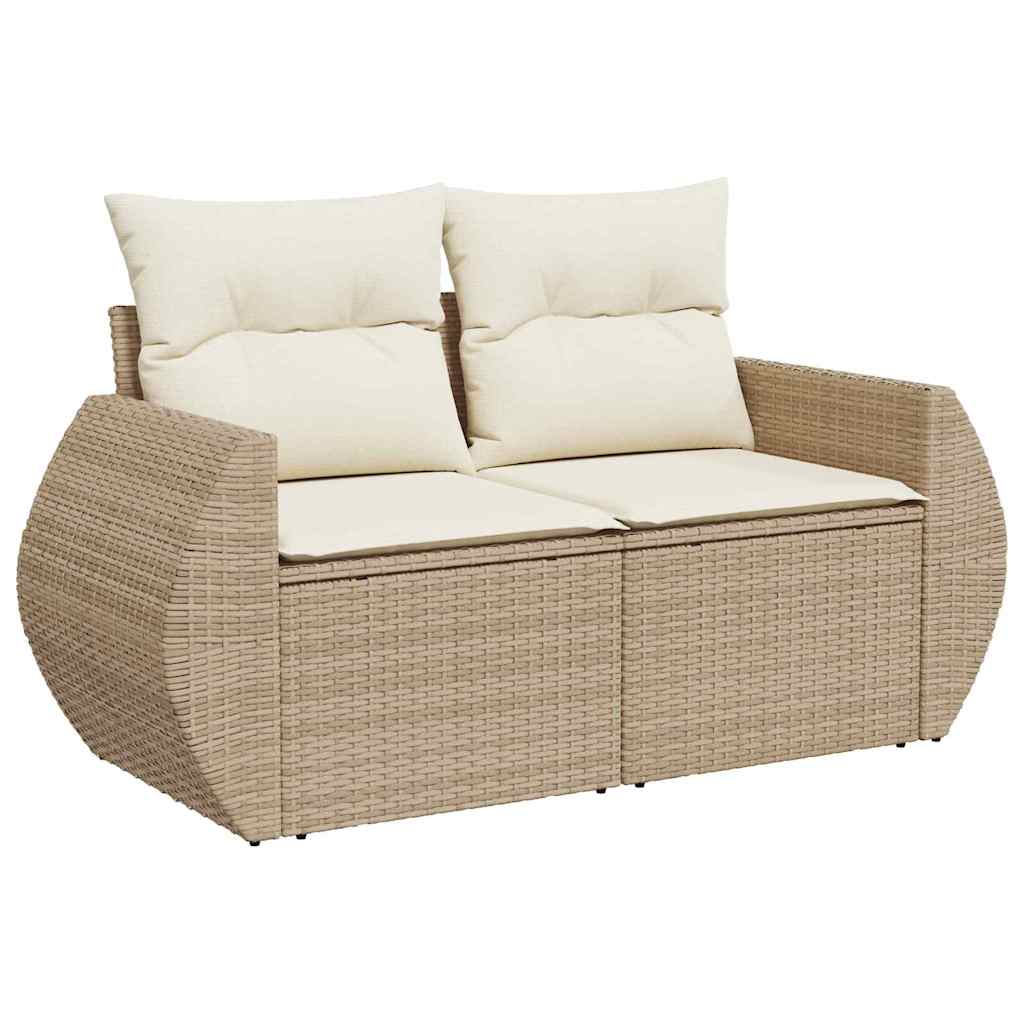Gartensofa-set mit Kissen 9 pcs Beige und Creme Poly-Rattan