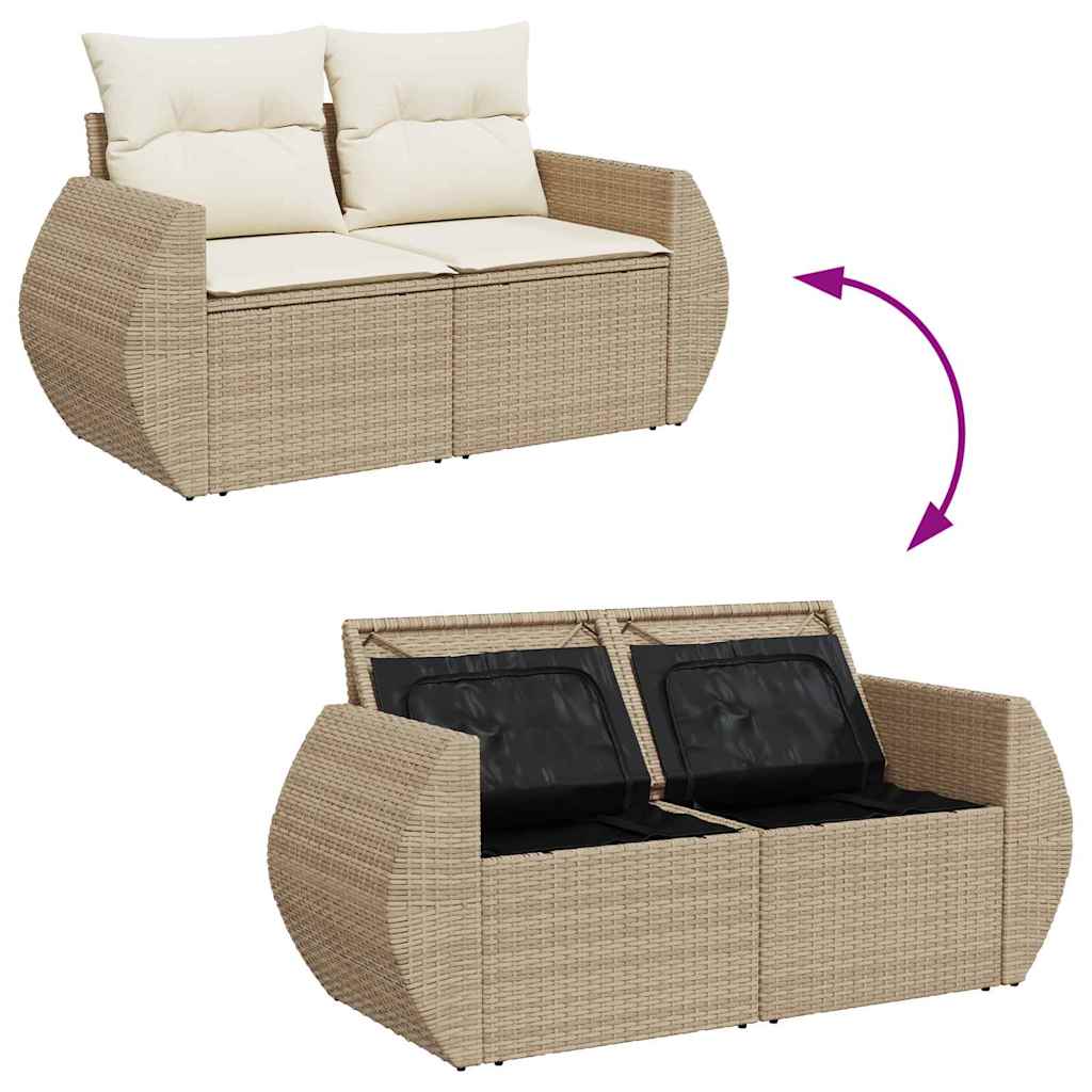 Gartensofa-set mit Kissen 9 pcs Beige und Creme Poly-Rattan