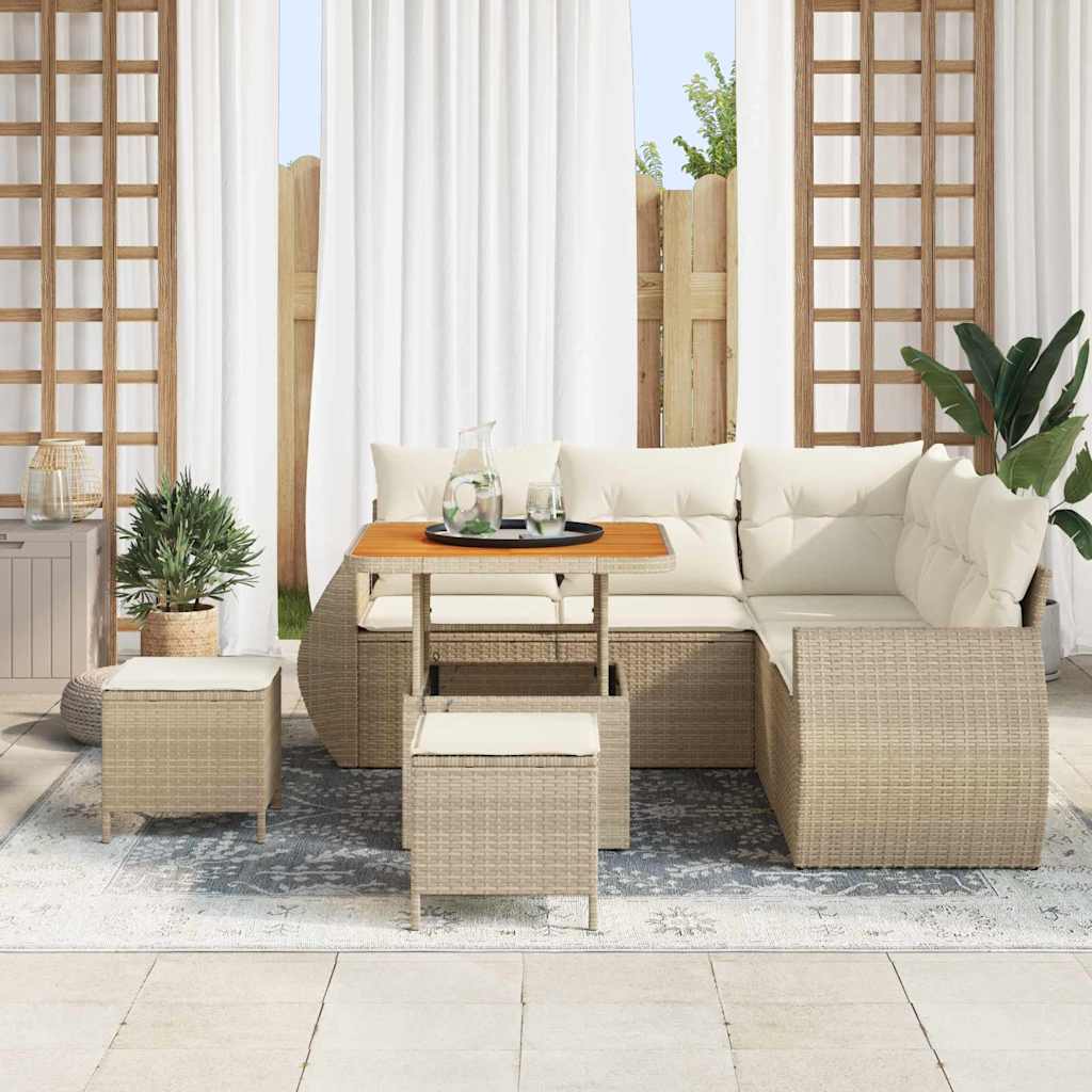 Gartensofa-set mit Kissen 8 pcs Beige und Creme Poly-Rattan