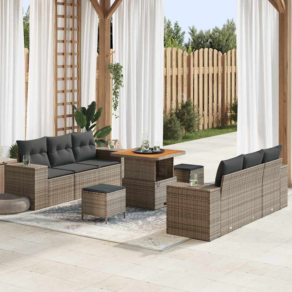 Gartensofa-set mit Kissen Grau 221 x 204 x 85 cm Poly Rattan
