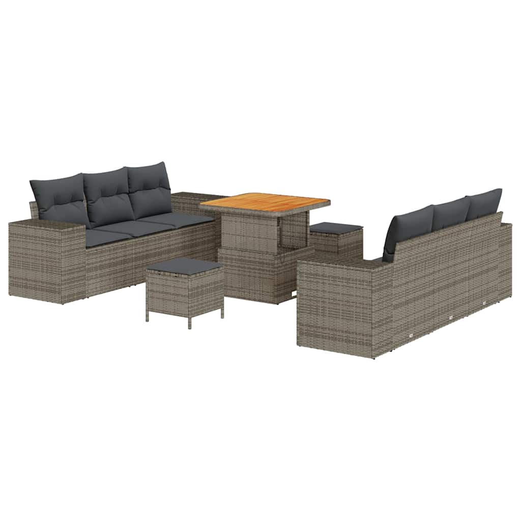 Gartensofa-set mit Kissen Grau 221 x 204 x 85 cm Poly Rattan