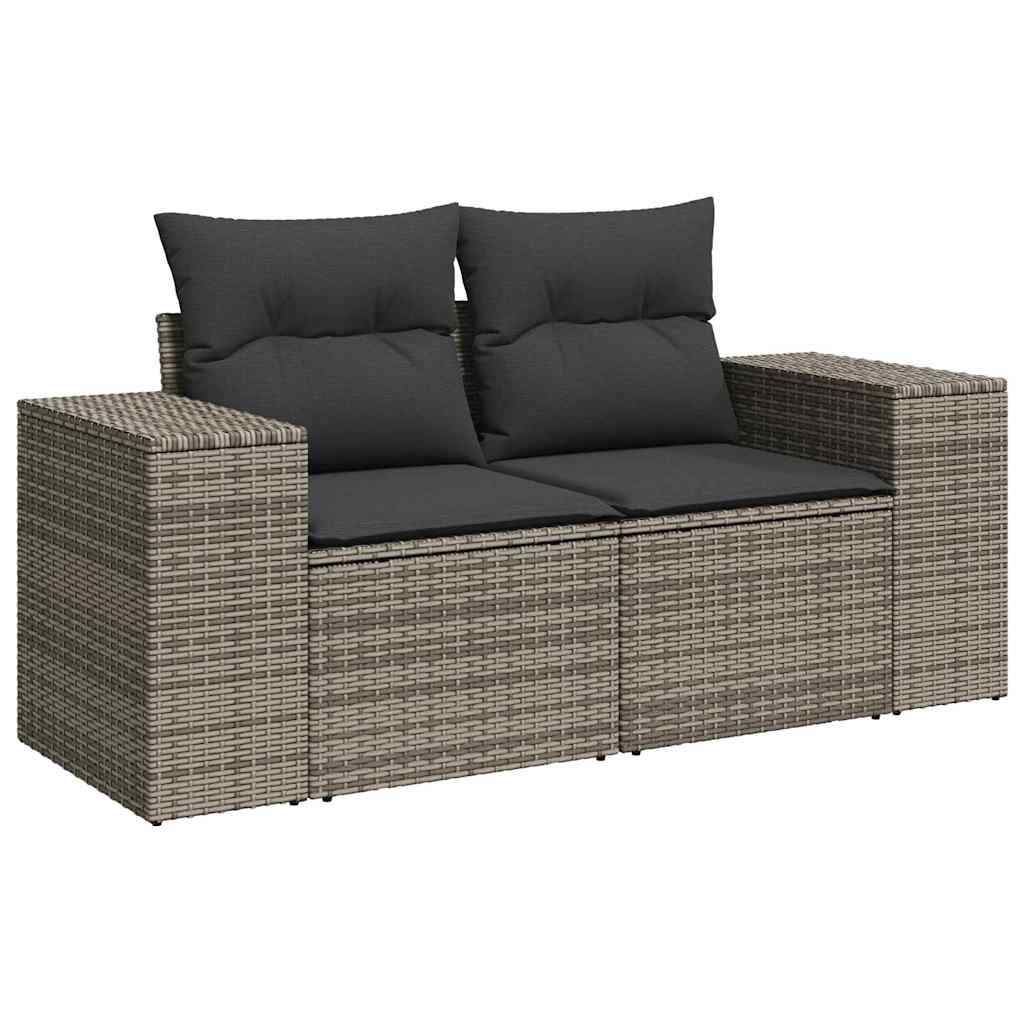 Gartensofa-set mit Kissen Grau 221 x 204 x 85 cm Poly Rattan