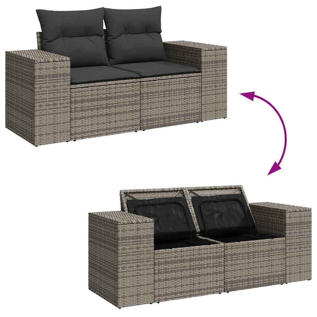 Gartensofa-set mit Kissen Grau 221 x 204 x 85 cm Poly Rattan