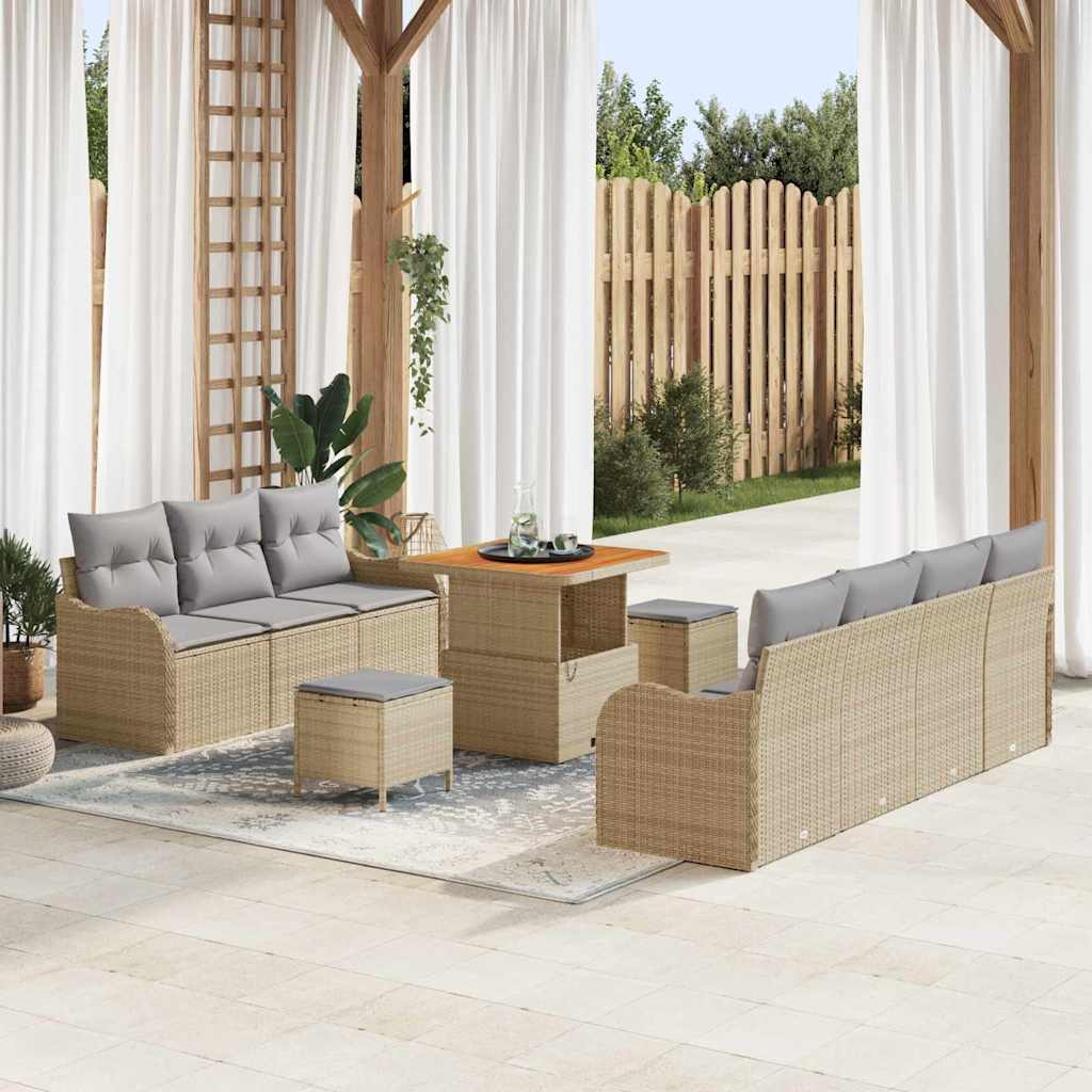 Garten-Sofa-Set mit Kissen 10 pcs Beige und Hellgrau