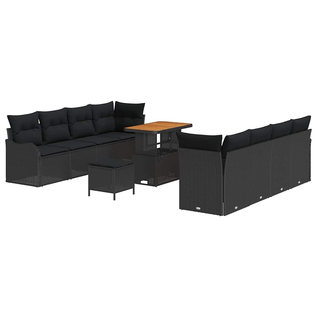 Garten-Sofa-Set mit Kissen mit Speicher 11 pcs Schwarz