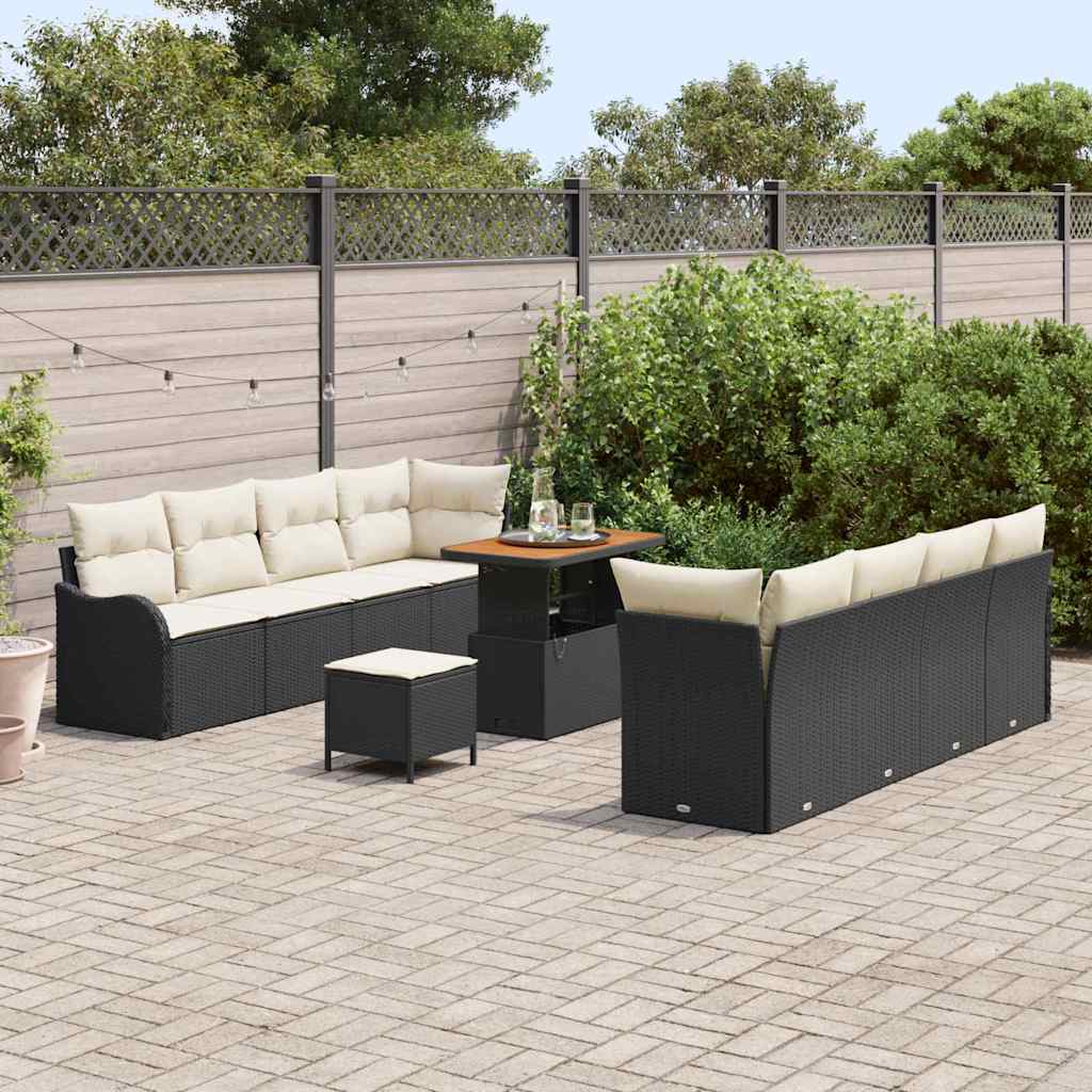 Garten-Sofa-Set mit Kissen 11 pcs Schwarz und Creme