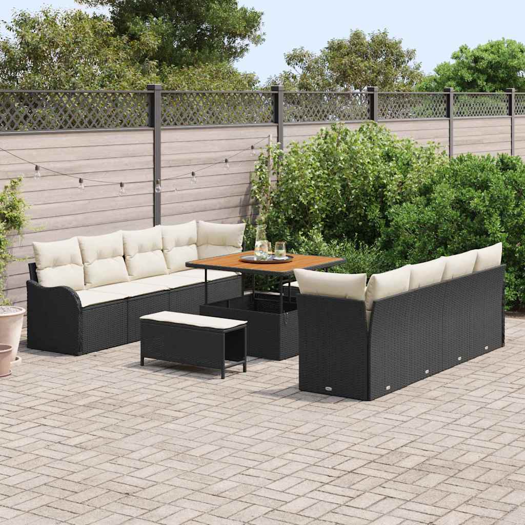 Garten-Sofa-Set mit Kissen 11 pcs Schwarz und Creme