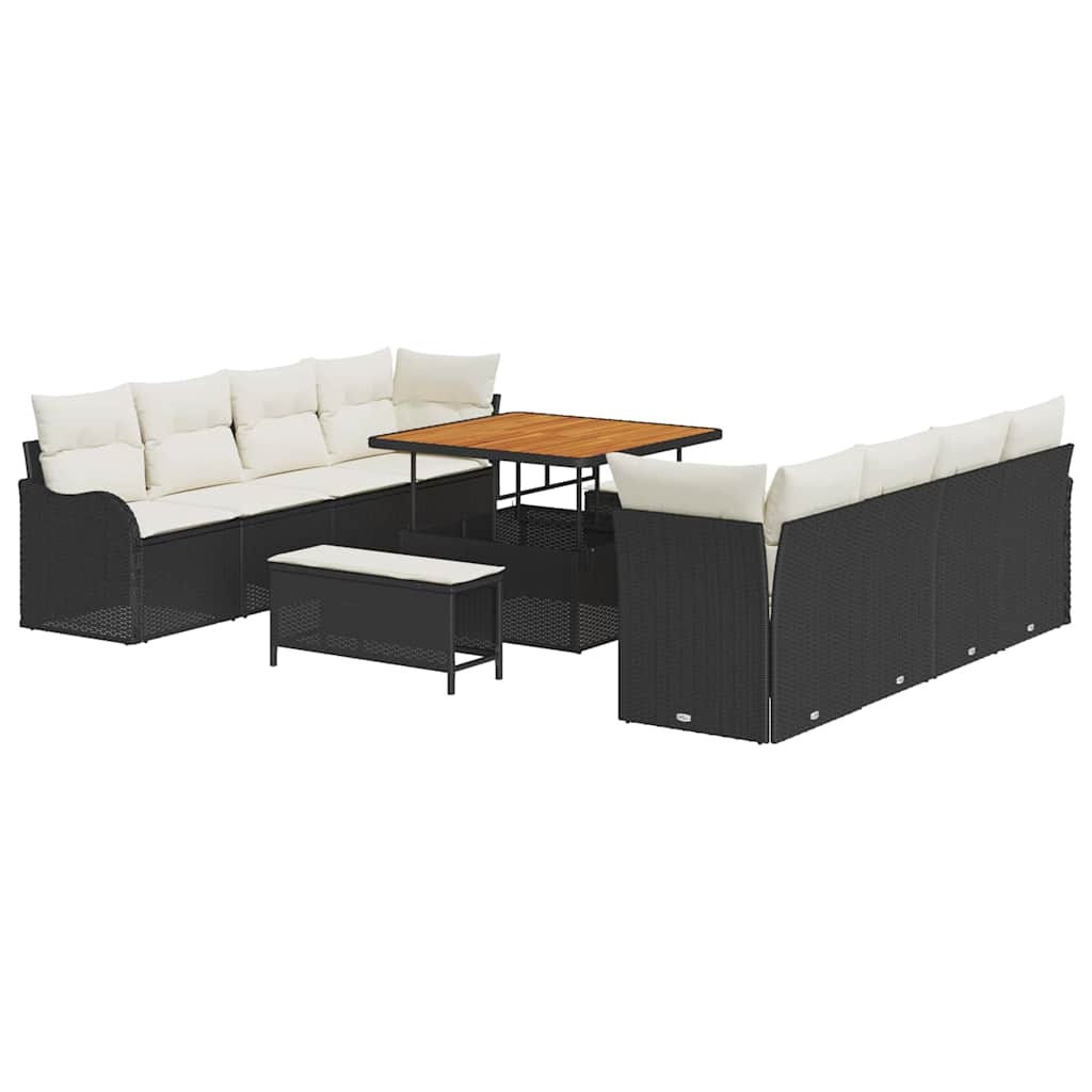 Garten-Sofa-Set mit Kissen 11 pcs Schwarz und Creme