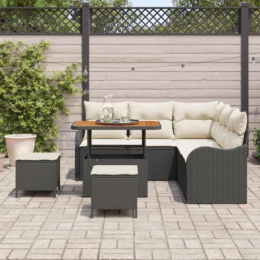 Garten-Sofa-Set mit Kissen mit Speicher 8 pcs Schwarz und Creme