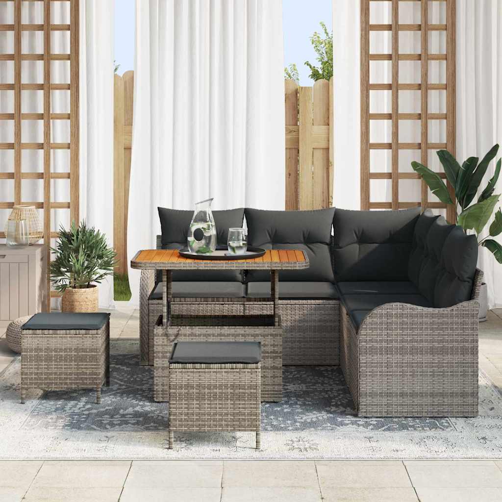 Garten-Sofa-Set mit Kissen mit Speicher mit Kissen 8 pcs Grau