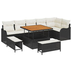 Garten-Sofa-Set mit Kissen mit Speicher 9 pcs Schwarz und Creme