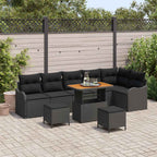Garten-Sofa-Set mit Kissen mit Speicher 9 pcs Schwarz