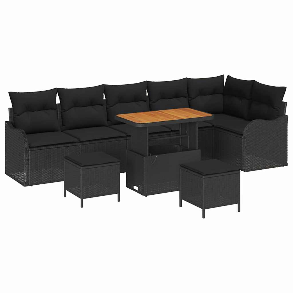 Garten-Sofa-Set mit Kissen mit Speicher 9 pcs Schwarz