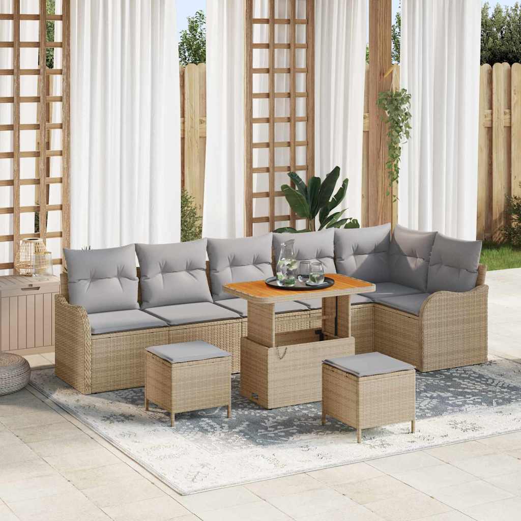 Garten-Sofa-Set mit Kissen 9 pcs Beige und Hellgrau
