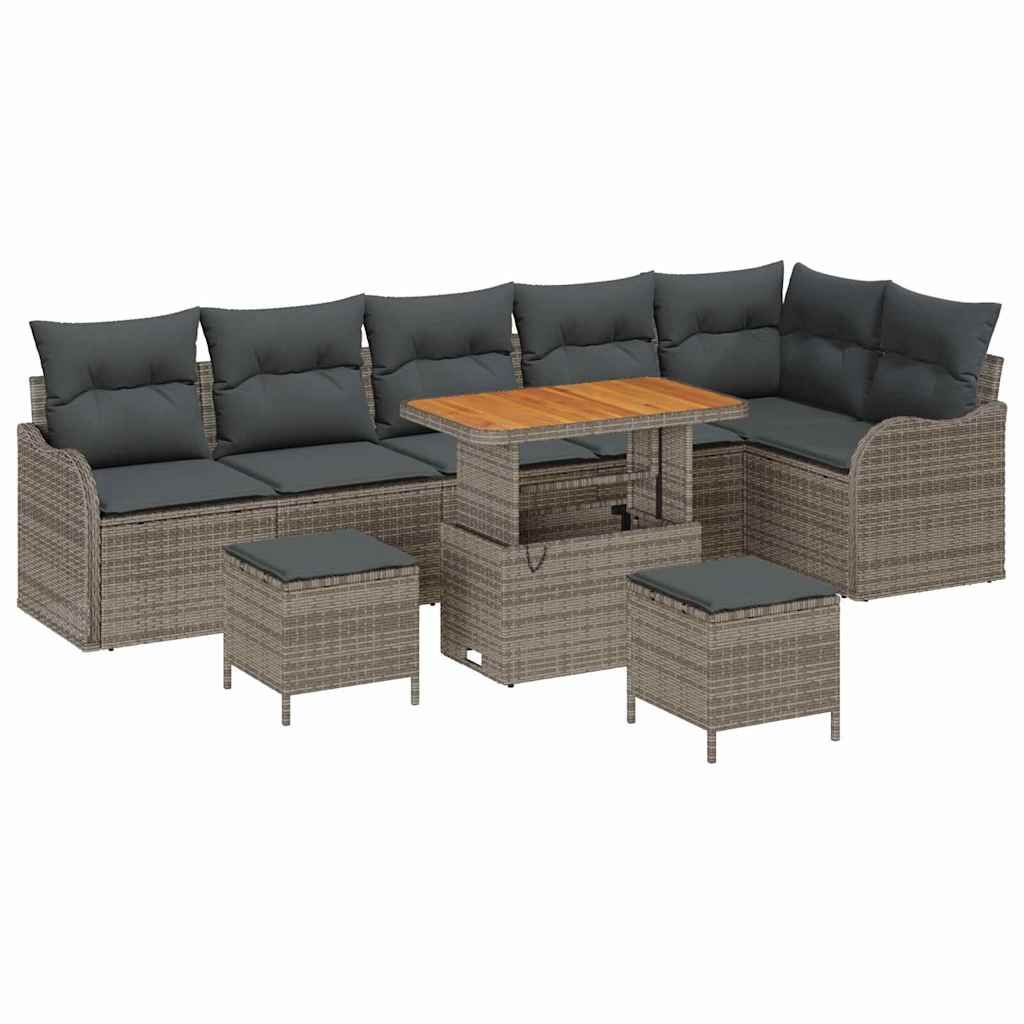 Garten-Sofa-Set mit Kissen mit Speicher 9 pcs Grau