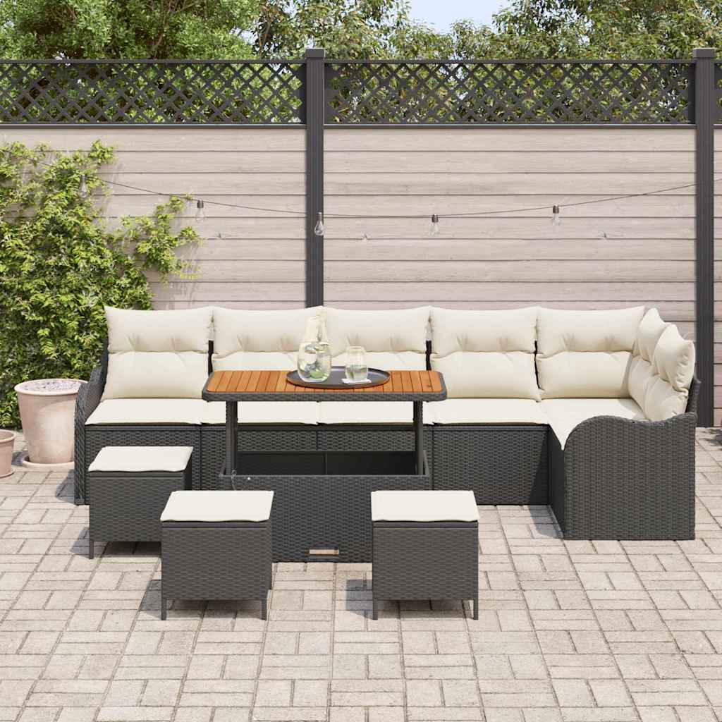 Garten-Sofa-Set mit Kissen 10 pcs Schwarz und Creme
