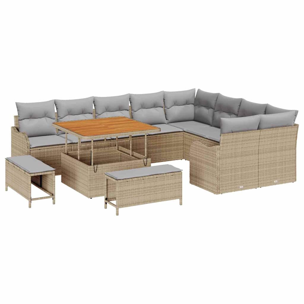 Garten-Sofa-Set mit Kissen 12 pcs Beige und Hellgrau