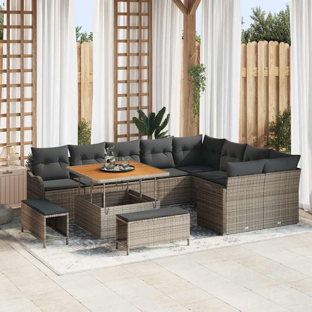 Garten-Sofa-Set mit Kissen mit Speicher 12 pcs Grau