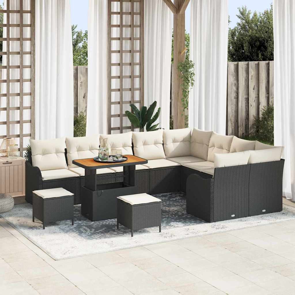 Garten-Sofa-Set mit Kissen 12 pcs Schwarz und Creme